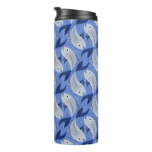 Fish block print - blue thermal tumbler