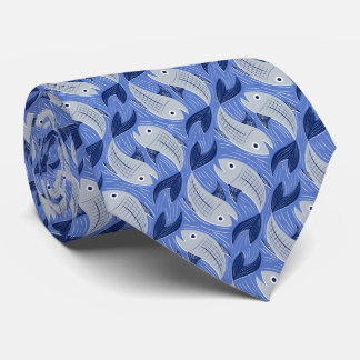 Fish block print - blue tie