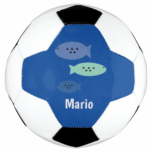 Fish Blue  Monogram Name   Soccer Ball (Front)