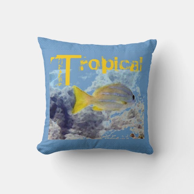 Fish Blue Yellow Tropical Graphics Pillow (Front)