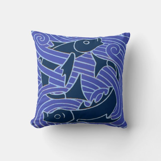 Fish Bold Swimming Ocean Blue Fishing Cushion (Front)