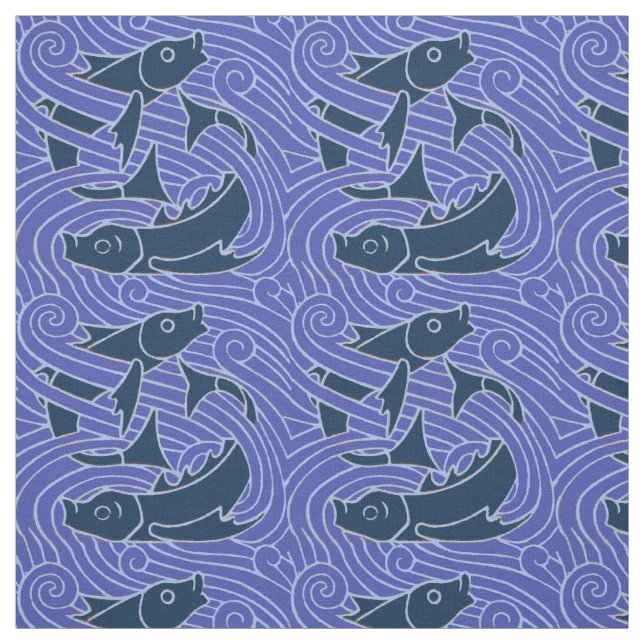 Fish Bold Swimming Ocean Blue Fishing Fabric (Swatch)