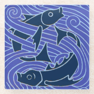 Fish Bold Swimming Ocean Blue Fishing Glass Coaster