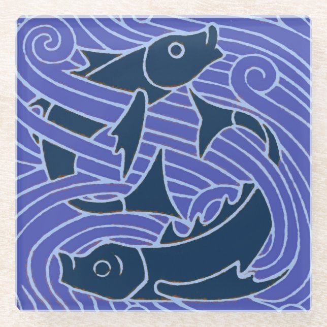 Fish Bold Swimming Ocean Blue Fishing Glass Coaster (Front)