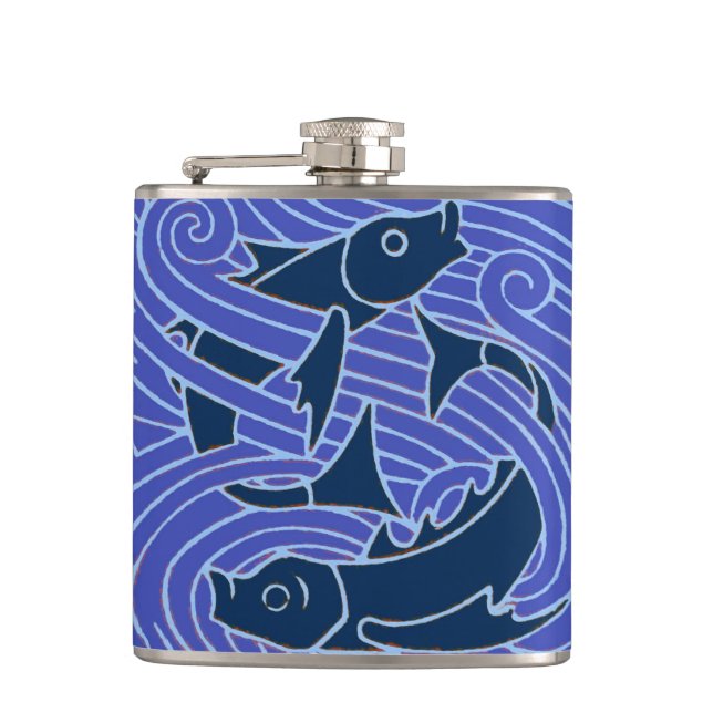 Fish Bold Swimming Ocean Blue Fishing Hip Flask (Front)