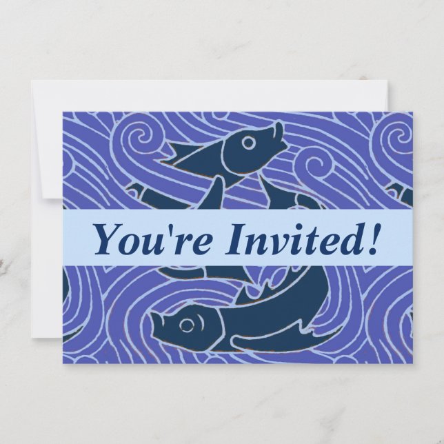 Fish Bold Swimming Ocean Blue Fishing Invitation (Front)