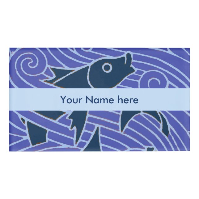 Fish Bold Swimming Ocean Blue Fishing Name Tag (Front)