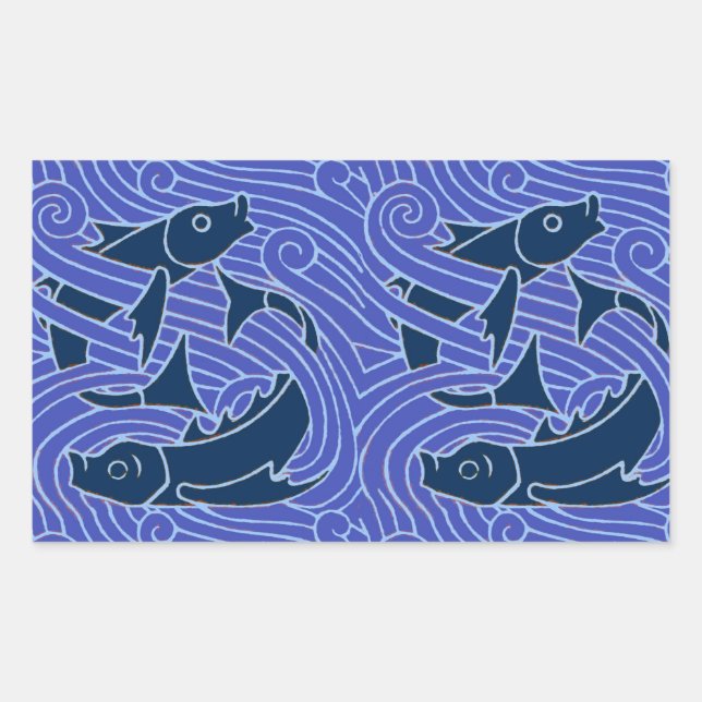 Fish Bold Swimming Ocean Blue Fishing Rectangular Sticker (Front)