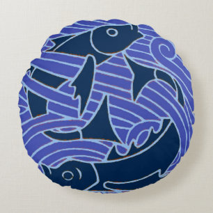 Fish Bold Swimming Ocean Blue Fishing Round Cushion