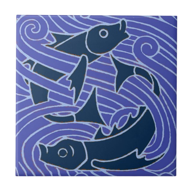 Fish Bold Swimming Ocean Blue Fishing Tile (Front)