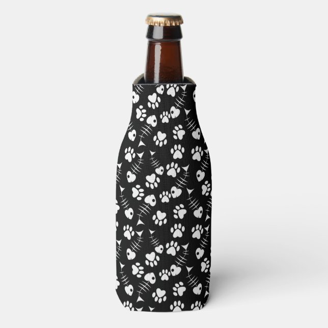 fish bone cat print pattern bottle cooler (Bottle Front)