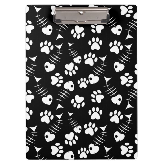 fish bone cat print pattern clipboard (Front)