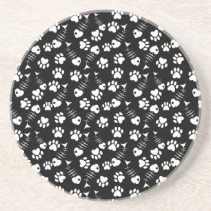 fish bone cat print pattern coaster