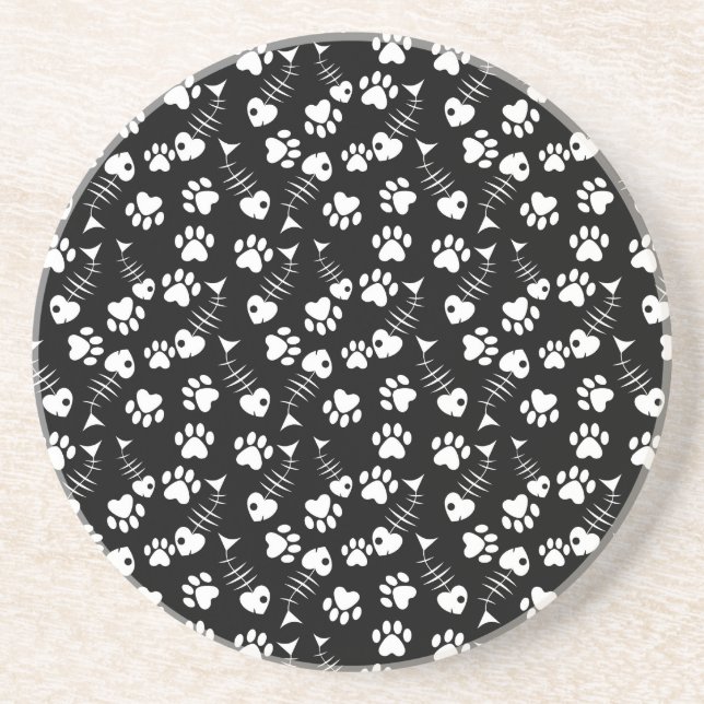fish bone cat print pattern coaster (Front)