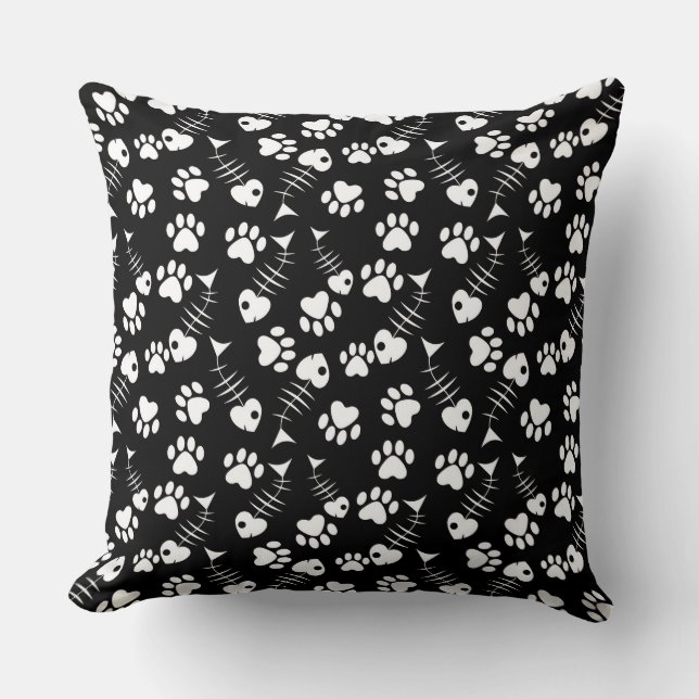 fish bone cat print pattern cushion (Front)