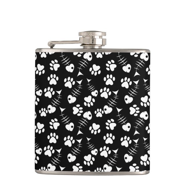 fish bone cat print pattern hip flask (Front)