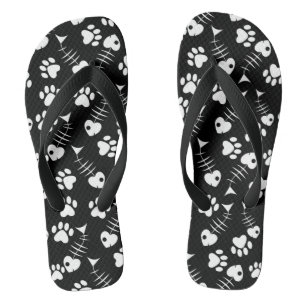 fish bone cat print pattern jandals