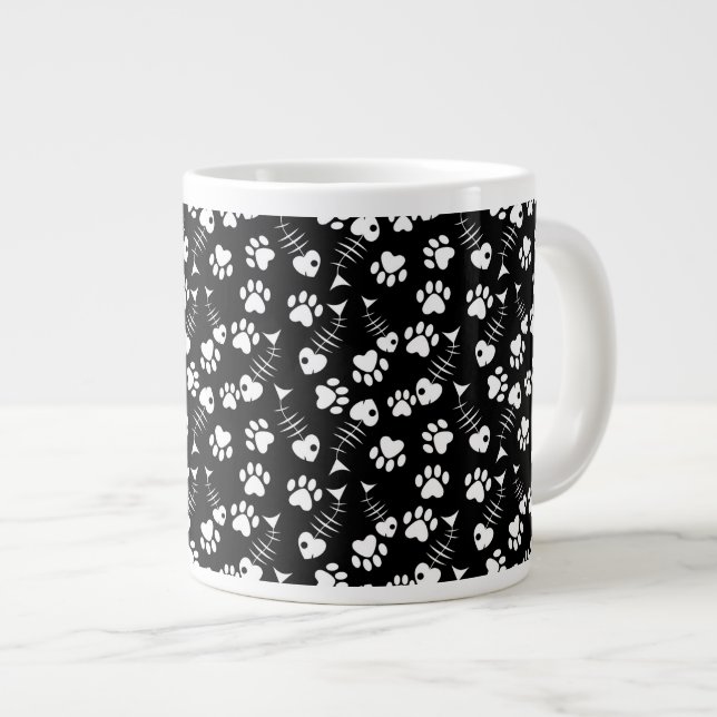fish bone cat print pattern large coffee mug (Front Right)