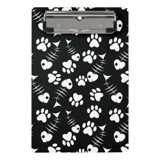 fish bone cat print pattern mini clipboard (Front)