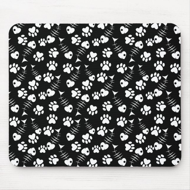 fish bone cat print pattern mouse pad (Front)