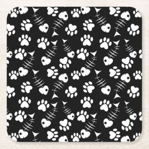 fish bone cat print pattern square paper coaster
