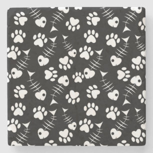 fish bone cat print pattern stone coaster
