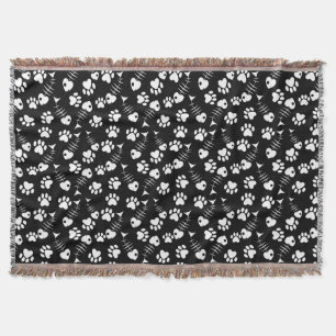 fish bone cat print pattern throw blanket