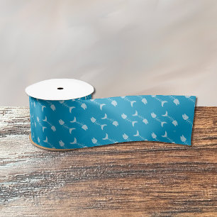 Fish Bone Pattern Blue Ribbon Satin Ribbon