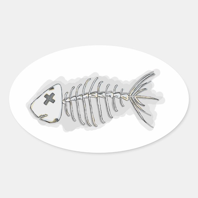 Fish Bones Skeleton Halloween Oval Stickers (Front)
