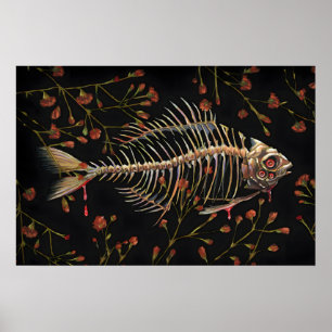 Fish Bones with flowers - 5x7in mini print only 1
