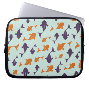 Fish Bowl Aqua Orange Pattern Design Laptop Sleeve