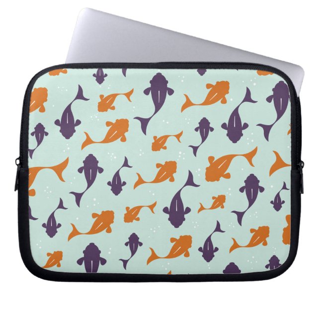 Fish Bowl | Aqua Orange Pattern Design Laptop Sleeve (Front)