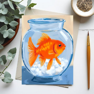 Fish Bowl Goldfish Watercolor Painted Postcard