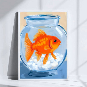Fish Bowl Goldfish Watercolor Painted Poster