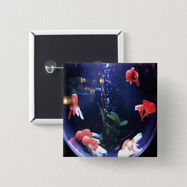 Fish bowl photo 15 cm square badge (Front & Back)