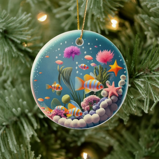 Fish Bowl snow globe Style Christmas Holiday Ceramic Tree Decoration (Tree)