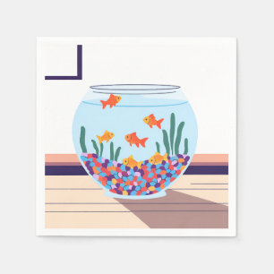 Fish Bowl Watercolor Painting Design Napkin