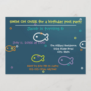 Fish & Bubbles - Birthday Pool Party Invitation