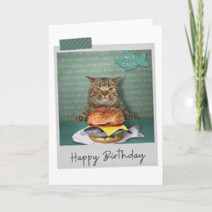 Fish Burger Cat Funny Birthday Card