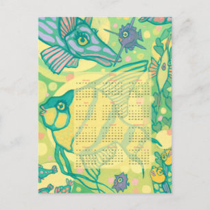 Fish Calendar 2022 Underwater Ocean Sea Animals Postcard