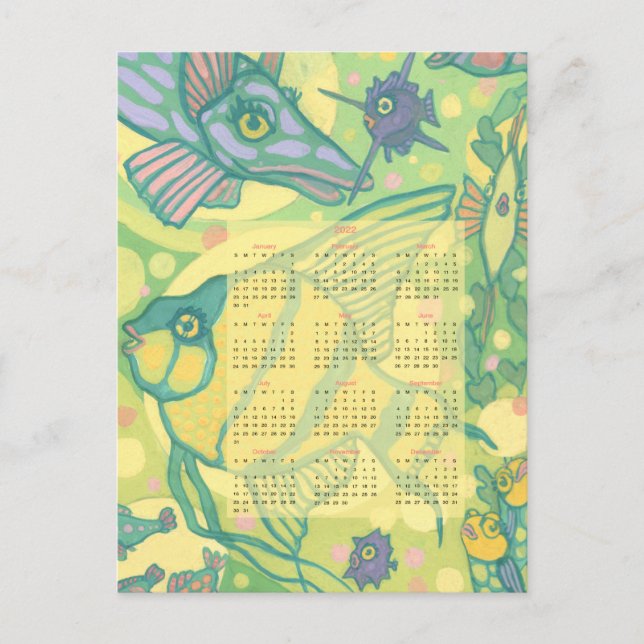 Fish Calendar 2022 Underwater Ocean Sea Animals Postcard (Front)