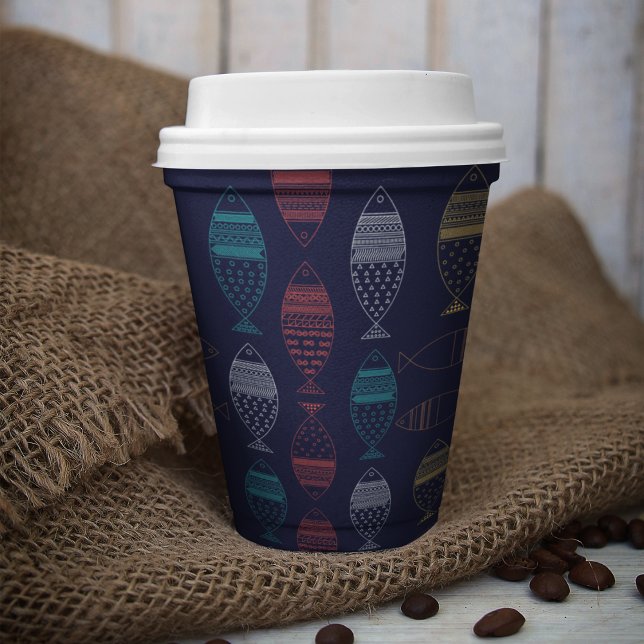 Fish Cartoon Pattern  Paper Cups (fish tribal pattern kids,adult party stationery, birthday party use and throw paper cups)