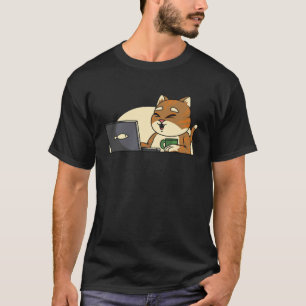 fish cat drinking coffee watching leptop T-Shirt