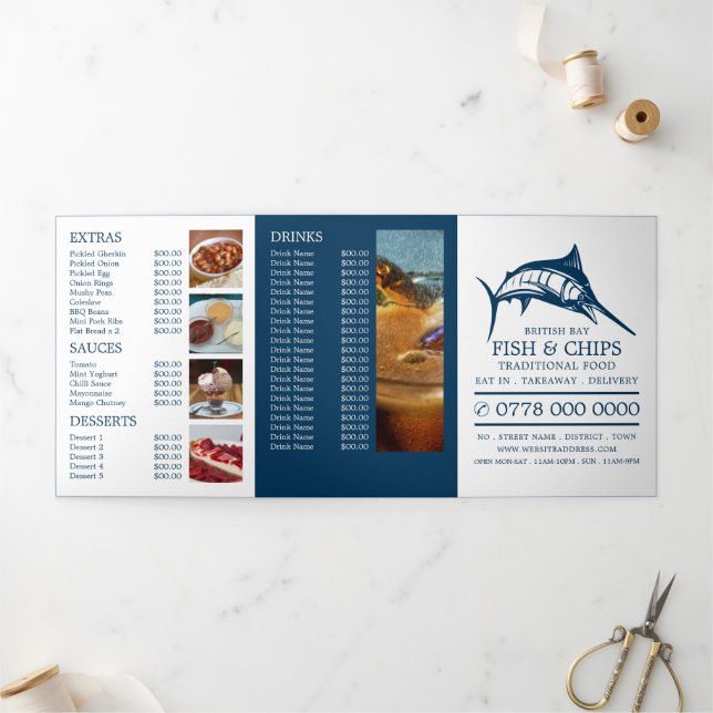 Fish & Chip Shop Restaurant Menu Tri-Fold Flyer (Outside)