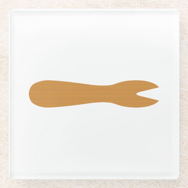 Fish & Chips Shop Wooden Fork Glass Coaster (Front)