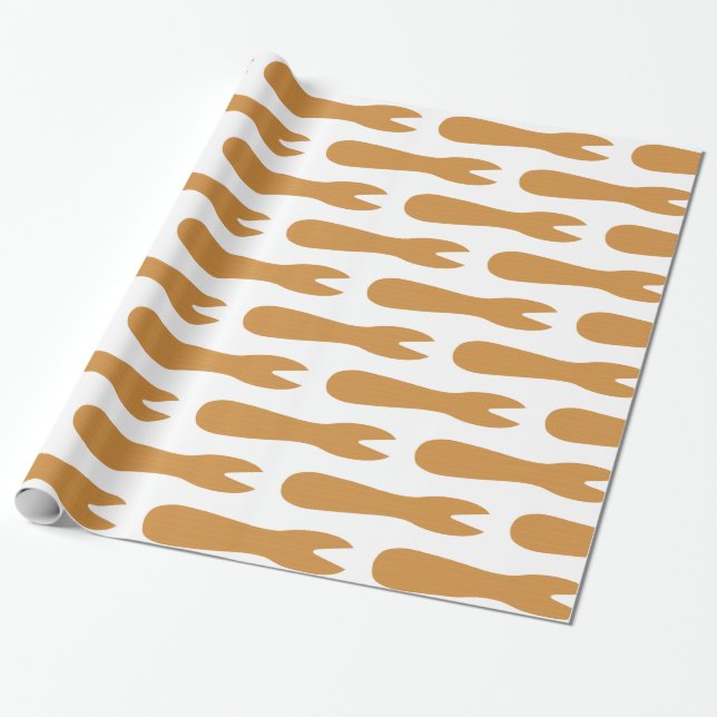 Fish & Chips Shop Wooden Fork Wrapping Paper (Unrolled)