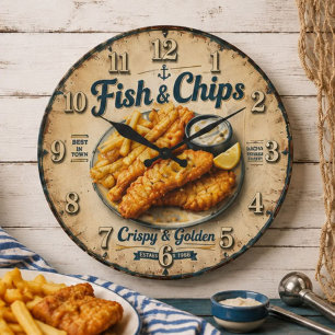 Fish & Chips Vintage Kitchen Large Clock