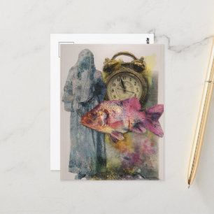 Fish Clock Person Collage Postcard