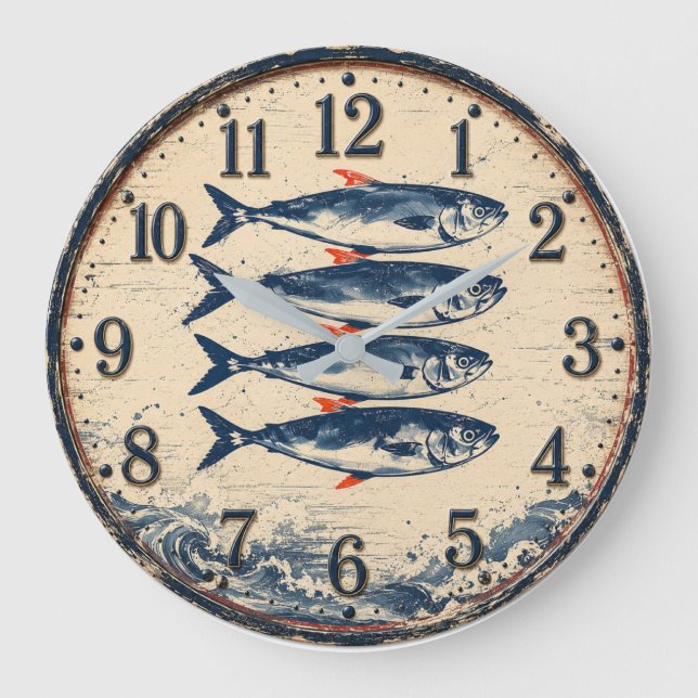  Fish Coastal Nautical  Fisherman  Beach House Large Clock (Front)
