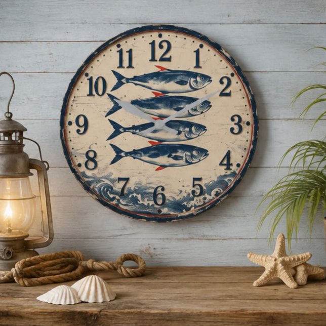  Fish Coastal Nautical  Fisherman  Beach House Large Clock (Creator Uploaded)